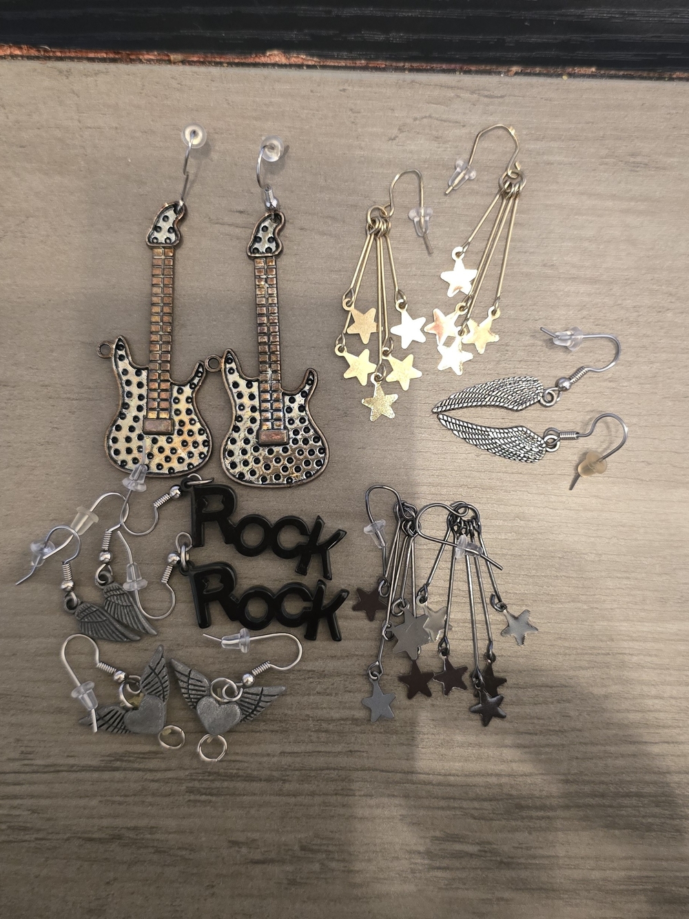 Rock Star Earring Set Guitar & Star Dangle Earrings Set in Mixed Metal Tones